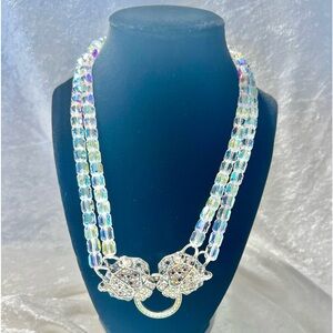 EYE CANDY LUXE Collection Aurora Borealis Dual Crystal Cube Panther Necklace